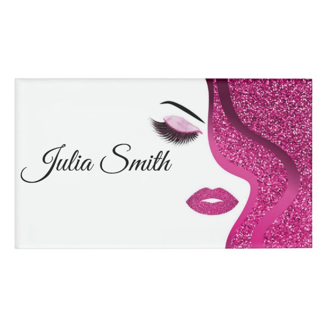 Badge D'identification Rose foncé moderne avec effet Parties scintillant (Devant)