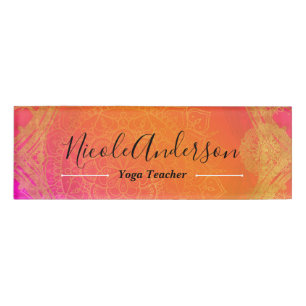 Badge D'identification Rose Fuchsia Orange Or Indien Mandala Mariage
