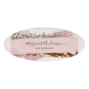 Badge D'identification Rose Gold Blush rose Étiquette Femme Employé 