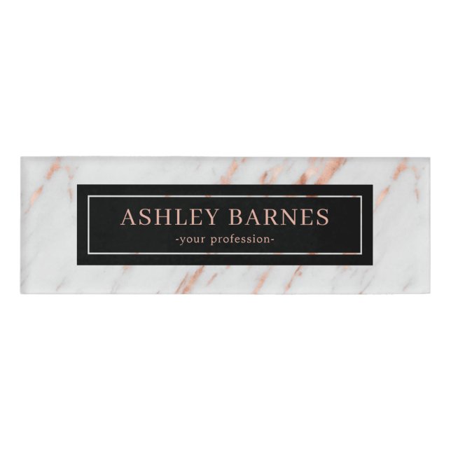 Badge D'identification Rose Gold n Grey Marble Femme Nom du personnel de  (Devant)
