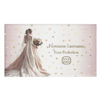 Badge D'identification Rose Mariage Hiver Mariée Doré Brillant Coeur Fête