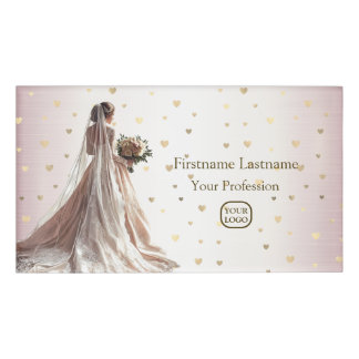 Badge D'identification Rose Mariée d'hiver Mariée Golden Shiny Heart Part