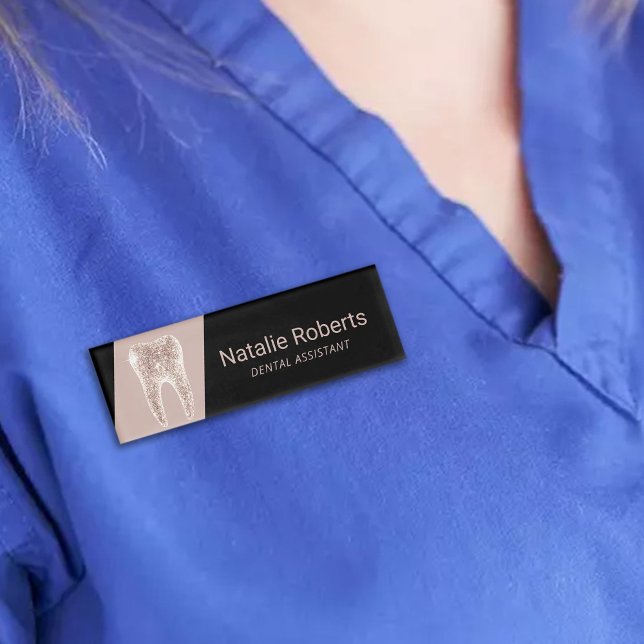 Badge D'identification Rose moderne Gold Dentiste dentaire assistant dent (Créateur téléchargé)