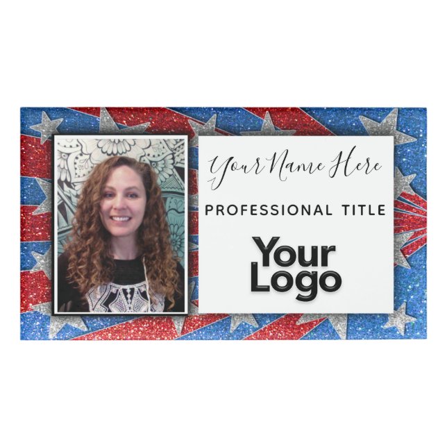 Badge D'identification Rouge Blanc et Bleu Parties scintillant USA Photo  (Devant)