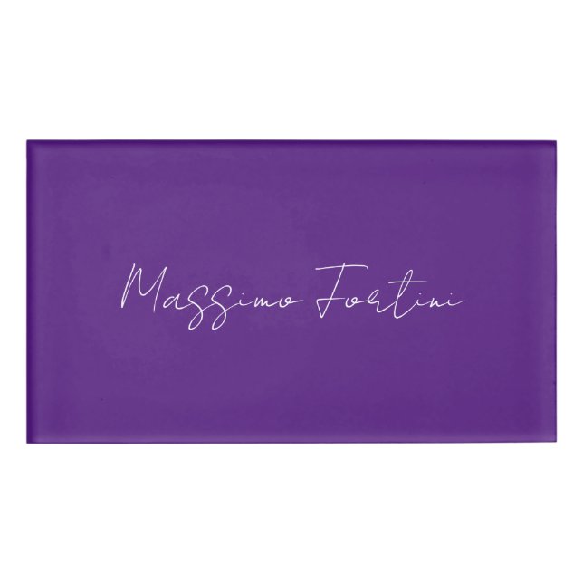 Badge D'identification Royal Purple Plain Elegant Minimalist Calligraphy (Devant)