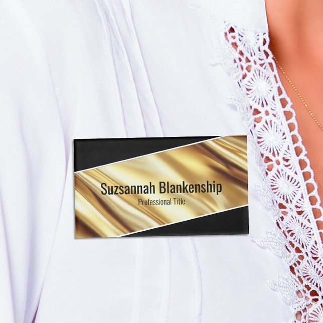 Badge D'identification Ruban doré de luxe professionnel Texte noir (luxurious gold ribbon on black background name tag)
