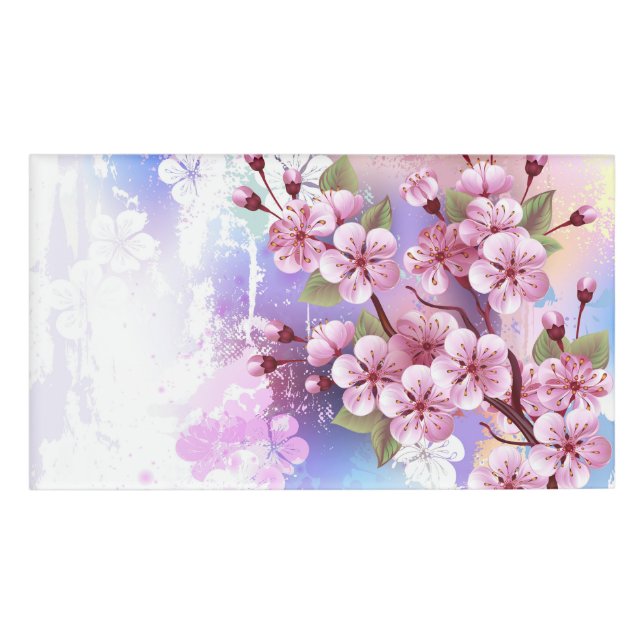 Badge D'identification Sakura rose sur fond de peinture (Devant)