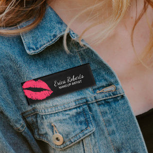 Badge D'identification Salon de beauté rouge de maquilleur de baiser de