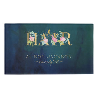 Badge D'identification Salon de cheveux or rose blush glam coiffeuse mari