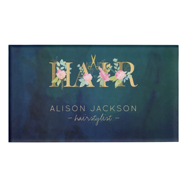 Badge D'identification Salon de cheveux or rose blush glam coiffeuse mari (Devant)