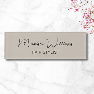 Badge D'identification Salon de coiffure beige styliste moderne