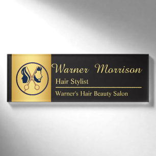 Badge D'identification Salon de coiffure élégant noir et or unisexe