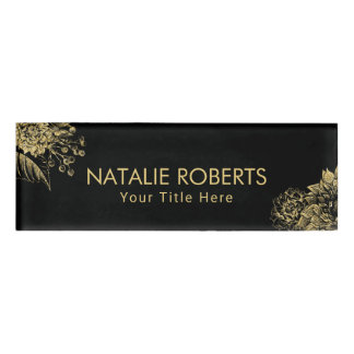Badge D'identification Salon de coiffure floral de maquilleur d'or noir