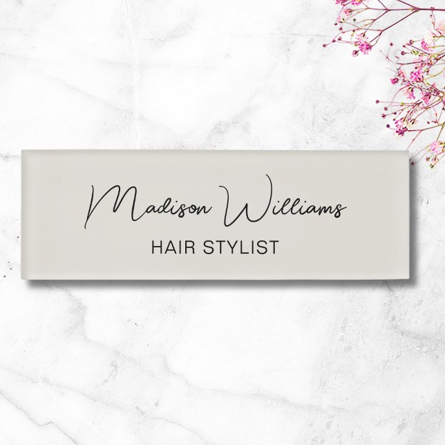 Badge D'identification Salon de coiffure moderne neutre (Hair Stylist Salon Modern Neutral Name Tag)