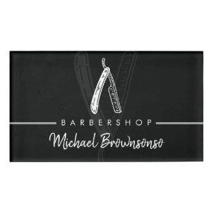 Badge D'identification Salon de coiffure Rasoir logo noir simple Cheveux