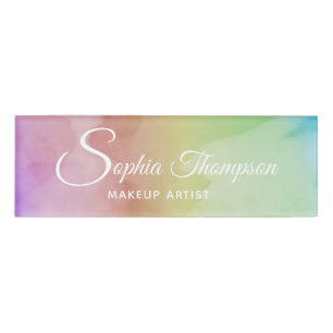 Badge D'identification Script d'aquarelle moderne Rainbow Pastel - Name T