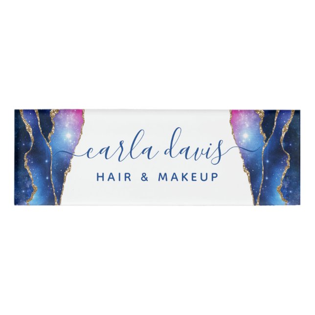 Badge D'identification Signature Script Agate Galaxie Étoiles Célestes (Devant)