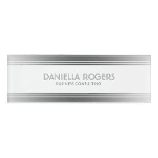 Badge D'identification Silver Gray & White Stripes Geometric Design