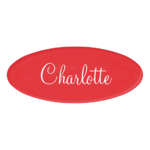 Badge D'identification Simple Élégant Prénom de Script Rouge Entreprise