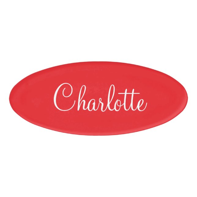 Badge D'identification Simple Élégant Prénom de Script Rouge Entreprise (Devant)