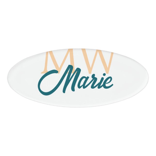 Badge D'identification simple minimal ajouter nom monogramme orange bleu  (Devant)