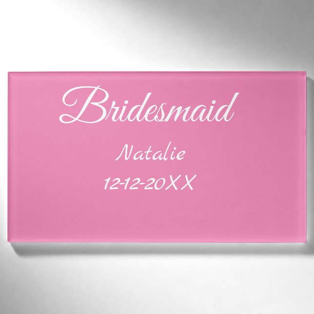 Badge D'identification Simple minimal pink bridesmaid add name year text  (Devant)