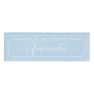 Badge D'identification Simple moderne bleu clair élégant Mariage Blanc