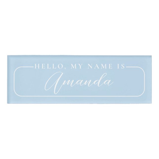 Badge D'identification Simple moderne bleu clair élégant Mariage Blanc (Devant)