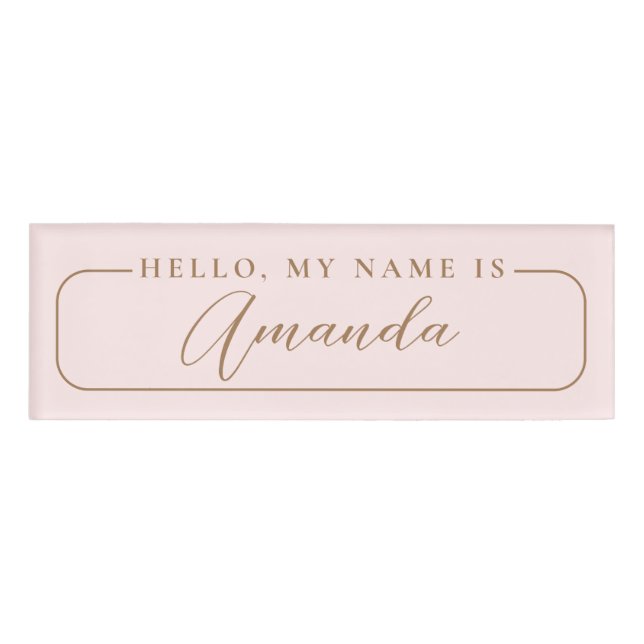 Badge D'identification Simple moderne rose élégant mariage blanc (Devant)