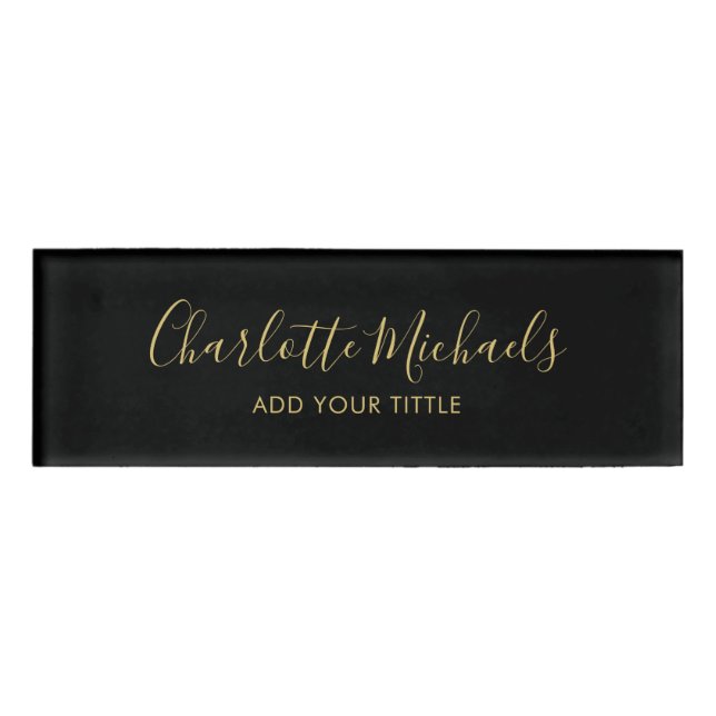 Badge D'identification Simple script minimal noir nom d'or (Devant)