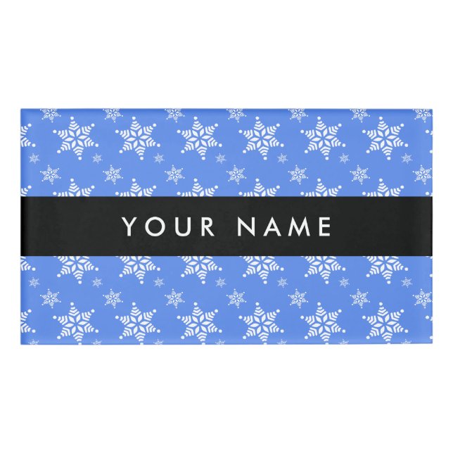Badge D'identification Snowflakes blanc, Bleu, Votre nom, Personnaliser (Devant)