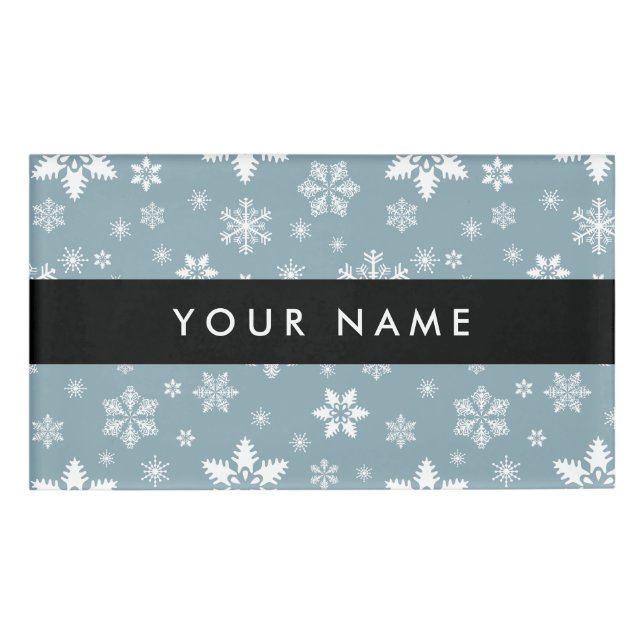 Badge D'identification Snowflakes blanc, Grey, Votre nom, Personnaliser (Devant)
