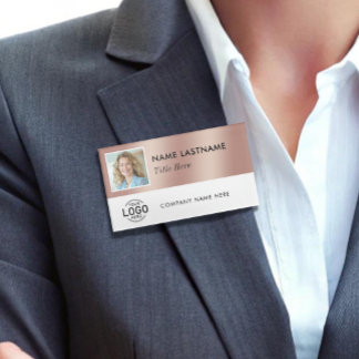 Badge D'identification Square Photo Logo Rose Gold White Magnetic Large