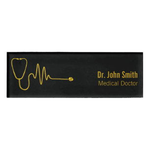 Badge D'identification Stéthoscope en or ECG onde ligne EKG luxe médical