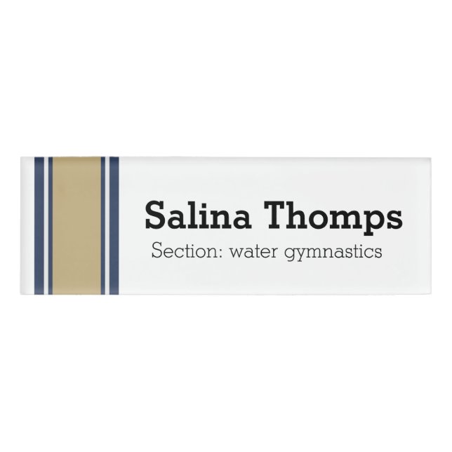 Badge D'identification STRIPES SPORTIFS - bleu beige gris + vos idées (Devant)