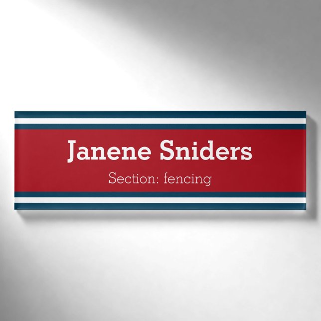 Badge D'identification STRIPES SPORTIFS - Bleu Rouge Blanc + vos idées (Devant)