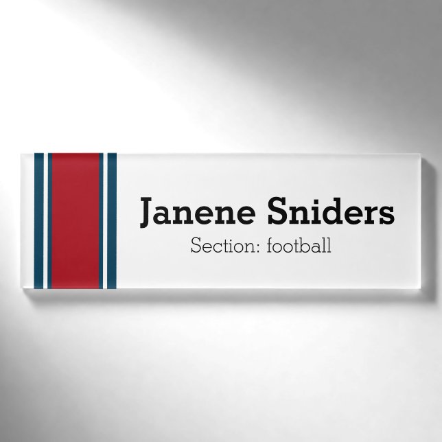 Badge D'identification STRIPES SPORTIFS - Bleu Rouge Blanc + vos idées (Devant)