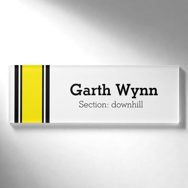Badge D'identification STRIPES SPORTIVES - Jaune noir blanc + vos idées (Devant)
