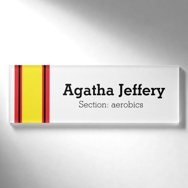 Badge D'identification STRIPES SPORTIVES - Jaune noir blanc + vos idées (Devant)