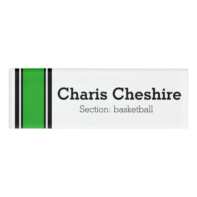 Badge D'identification STRIPES SPORTIVES - Vert Noir Blanc + vos idées (Devant)