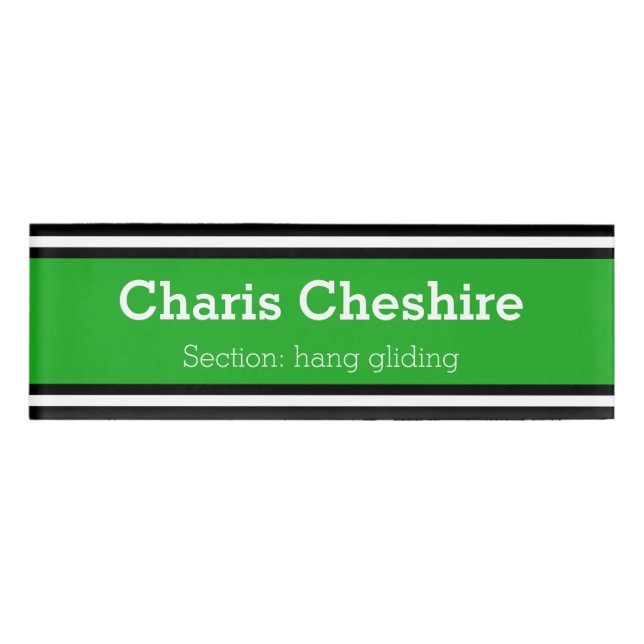 Badge D'identification STRIPES SPORTIVES - Vert Noir Blanc + vos idées (Devant)