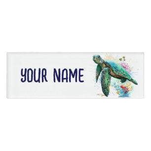 Badge D'identification Style d'aquarelle sous-marine de tortue marine