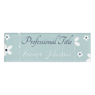 Badge D'identification Summer Boho Blue White Daisy Flowers