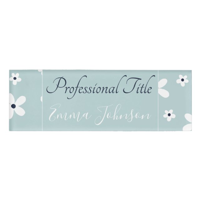 Badge D'identification Summer Boho Blue White Daisy Flowers (Devant)