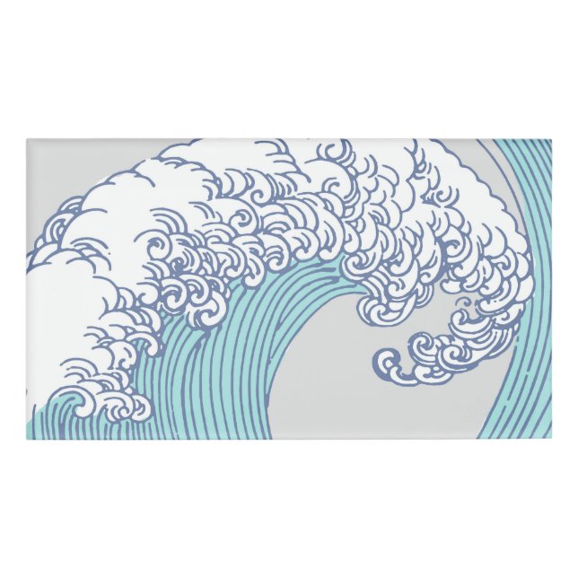 Badge D'identification Surf asiatique japonais Vague Art Ocean Art (Devant)