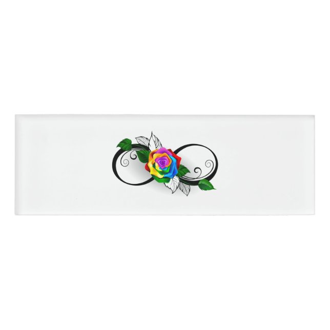 Badge D'identification Symbole d'infini avec Rose arc-en-ciel (Devant)