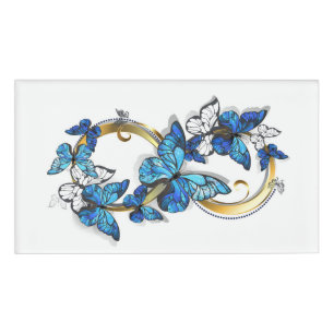 Badge D'identification Symbole Infini de Papillons Morpho Bleus