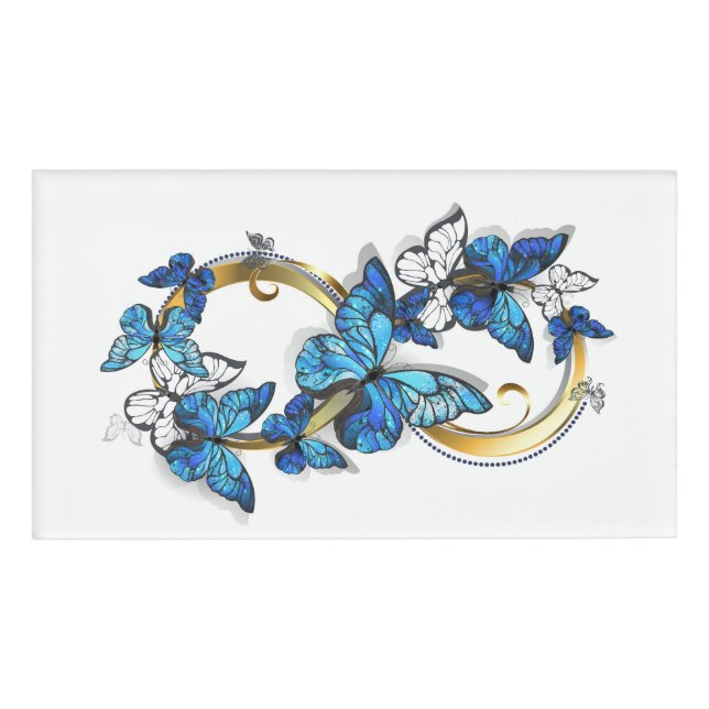 Badge D'identification Symbole Infini de Papillons Morpho Bleus (Devant)