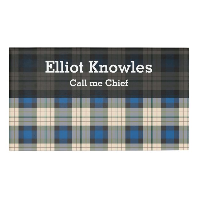 Badge D'identification Tartan plaids motif - beige bleu traditionnel (Devant)