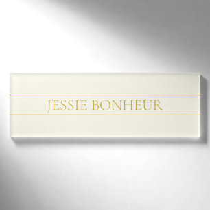 Badge D'identification Texte personnalisable élégant Or blanc cassé